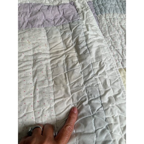 Pottery Barn Kids Patchwork Quilt F/Q Colorblock Polka Dot Reverse Cotton linen - Picture 13 of 16